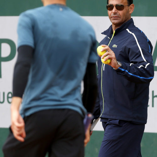 Roger Rasheed & Grigor Dimitrov of Bulgaria in action during practice at Roland Garros, 2014